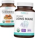 Turmeric " Lions Mane (1-Month Supply) Mindful Turmeric Bundle of Organic Turmeric Curcumin with Black Pepper " Ginger (120 Caps) " Organic Lions Mane Mushroom 10:1 Extracto (60 Caps)