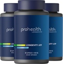 ProHealth Longevity ATP - 400 mg X 90 Servings, PeakATP Patented Pure ATP to Main Cellular Energy, Muscle Strength, and Cognitive Function, Supports Heart Health & Metabolic Efficiency (3 Pack)