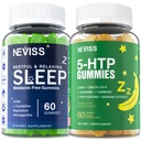 Melatonin Free Sleep Aid Gummies + 5-HTP Gummies for Adults , con GABA, L-Theanine, L-Tryptophan, Magnesium, Ashwagandha, Turmeric - Non-Habit Forming, Banana Extract Help for Deep Relaxation, Calm