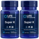 Super K, Vitamina K1, Vitamina K2 mk-7, Vitamina K2 mk-4, Vitamina C, Bone/Heart/arterial Health, 3-Month Supply, Gluten-Free, 1 Daily, Non-GMO, 90 softgels (Pack of 2)