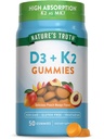 Verdad de la naturaleza Vitamina D3 + K2 Gummies tención 50 Conde ← Peach Mango Flavor Silencio Vegetariano, No GMO &amp; Gluten Suplemento Libre