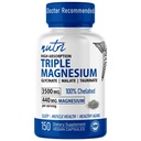 Nutri Triple Complejo de Magnesio 440mg - Magnesium Glycinate, Malate, & Taurinate - 100% Chelated for Maximum Absorption - 120 Vegan Capsules - Complejo Triple Complejo Magnesio - Complejo Triple Magnesio