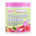Obvi Collagen Greens ← Ecológico Greens Superfood Powder con Peptides Collagen ¦ Probióticos para Gut Health, Skin, Hair, Nails TEN Gluten-Free, Zero Sugar TEN Strawberry Lychee Flavor, 25 Servings