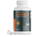 Vitamina Bronson D3 5000iu (125mcg) 1 año de suministro para la función muscular saludable y soporte para inmunes, no GMO, 360 Tabletas