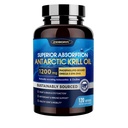 Krill Oil 1200 mg Omega 3 Suplemento, Krill Oil Omega 3 con alta absorción EPA, DHA, Astaxanthin " Phospholipids, soporta el corazón " salud conjunta, sin sabor a pescado - 120 Softgels (60 Servings)