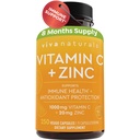 Viva Naturals Vitamina C y Zinc Suplementos 1000mg - Zinc 20mg (250 cápsulas vegetales) - Vitamina C de alta potencia con zinc para soporte inmunológico - No GMO, Gluten Free (8 meses de suministro)