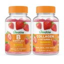 Complejo B Lifeable + Collagen &amp; Vitamina C, Gummies Bundle - Gran Tasting, Suplemento de vitaminas, Gluten Free, GMO Free, Chewable Gummy