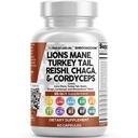 Limpio Nutraceuticals Lions Mane 20in1 Mushroom Suplemento con Turquía Tail Reishi Cordyceps Chaga Maitake Meshima Poria Cocos Shiitake Oyster Porcini Enoki - 1 Pack
