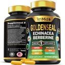 Goldenseal Root Suplemento - 10in1 Fórmula - Combina con Echinacea, Berberine, Turmeric, Cayenne Pepper, Ginger, Apple Pectin, Neem, &amp; More - Asistencia sanitaria digestiva - 120 cápsulas