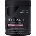 Sports Research® Hydrate Electrolytes Powder - Sin azúcar &amp; naturalmente saboreado con vitaminas, minerales y agua de coco - Soporta la hidratación - Raspberry Lemonade - 90 Servimientos
