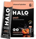 Halo Hydration Electrolyte Powder Packets – Peach - 6 Servings (5g Cada) - Organic Hydration Drink with Low Sugar + Essential Vitamins + Minerals - Vegan