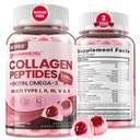 Péptidos de colágeno hidrolizado, Gummies marinas para Mujeres Hombres, Multi Collagen Tipo I II III V &amp; X para el crecimiento del cabello, uñas de piel sana - Collagen Gummy w / Hair Vitaminas Biotina Keratina & Vitamina D3, 120Cts