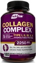 NutriFlair Multi Collagen Peptides 2250mg - Tipo I, II, III, V, X - Suplementos Collagen Píldoras de polvo complejas para mujeres y hombres - Proteína hidrolizada, cabello saludable, piel, uñas - No GMO (180 cápsulas)