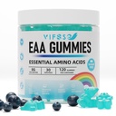 EAA Gummies 120 Gummies (Blue Raspberry), Aminoácidos Esenciales - Todos los 9 Aminos Esenciales (EAA) y todos los Aminos Sustitutivos (BCAAs), No GMO, Gluten Free, Vegetarian Friendly