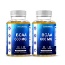 Vitamatic BCAA Gummies - Branch Chain Amino Acid Supplements - Peach Flavor - 600mg por Serving - 60 Vegan Pectin Based Gummies (2 Bottles)