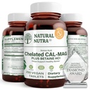 Natural Nutra Magnesio de Calcio Chelatado 1000/500 mg Suplementos Plus Betaine HCL - Cal Mag Chelated Mejora la Densidad de Hueso, Admite Muscle, Teeth, Cardiovascular &amp; Nerve Health, 250 Tabletas Vegan