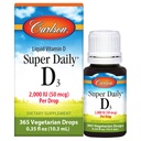 Carlson - Super Daily D3, Vitamina D Drops, 2.000 UI por gota, 1-Año de suministro, Vitamina D3 Liquid, Corazón &amp; Salud Inmune, Vegetariano, Liquid Vitamina D Drops, Desflavorado, 365 gotas