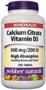 Webber Naturales Calcio Citrato Vitamina D3, 300 mg / 200IU Alta Absorción, 350 Tabletas