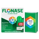 Flonase Alivio de la Alergia Nasal Spray, 24 horas Alivio Multi-Síntoma no Hornos – 144 Sprays (Pack of 2) más Bonus Pack of Tissues