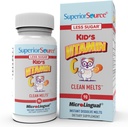 Derrames limpios de vitamina C de origen superior - Suplemento de apoyo inmunitario para niños - menos azúcar - sin gluten, sin gluten &amp; sin conservadores - 90 tabletas microLinguales instantáneas