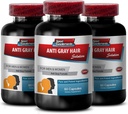 Píldoras de ácido fólico - Solución de pelo anti-gray - Clorofill Pills, Vitaminas de pelo gris, ácido pantoténico, Nettle, Vitaminas de color del cabello, Soporte Natural Hair Color, Saw Palmetto, (3 botellas - 180 cápsulas)