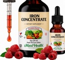 Maxi Health Women, Hombres and Kids Liquid Iron Suplemento - 15 mg Por ML Berry Flavored - High Potency - Fácil de mezclar para la absorción inmediata - Aumentar la energía sin Nausea - 2 fl Ounces