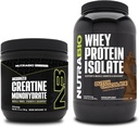 NutraBio Monohidrato de Creatina, Desflavorado, 150g y Whey Protein Isolate, Chocolate holandés, Suplemento Bundle - Muscle Energy, Lean Muscle Growth, Recovery, and Strength