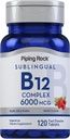Piping Rock Sublingual B12 Complejo 6000 mcg tención 120 Fast Dissolve Tablets ← Berry Flavor ← Vegetarian, Non-GMO &amp; Gluten Free