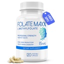 FolateMaxx L-Methylfolate 15mg, 120 Capsules – Doctor Fórmulo de Folato de Metil para Mujeres y Hombres – High Potency 5-MTHF for Energy, Mood & Focus – Non-GMO, Gluten-Free (4-Month Supply)