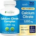 Citrato de calcio 1000mg - 365 cápsulas Vegan no Tablas con Parsley Añadido, Dandelion y Watercress - Sin vitamina D - Hecho en los EE.UU. por puramente Holístico