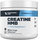 Laboratorios transparentes Creatina HMB - Polvo de Monohidratos de Creatina con HMB para el crecimiento muscular, aumento de fuerza, potencia de energía mejorada y mejor rendimiento atlético - 30 Servimientos, Desflavorado