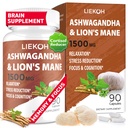 Ashwagandha &amp; Lions Mane Supplement Capsules, Brain Supplements for Memory and Focus, Ashwagandha Supplement with Rhodiola & Black Peppe, Cortisol Supplements for Women &amp; Men,90 Caps