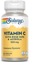 Solaray C w/Rose HIPS &amp; Acerola Two-Stage, Timed-Release, Veg Cap (Btl-Plastic) 500mg tención 100 Cuenta ← Pack of 2