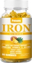 1 Pack 100MG Iron Supplement Gummies for Women &amp; Men - with Vitamin A, C, B - Energy Support for Iron Deficiency, Anemia, Adults &amp; Children, Pineapple Flavor Gummy, 60ct.