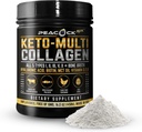 Keto Multi Collagen Peptides 16.2 oz - Bono Broth Protein Powder, con 5 tipos Collagen hidrolizado, MCT Oil & Biotin for Skin, Joints, Hair & Nails, Desflavored Collagen Powder