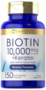 Carlyle Biotin 10000mcg ← 150 Capsules ← Belleza Fórmula con Keratin ← No GMO, Gluten Suplemento Gratis