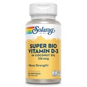 SOLARAY Super Bio Vitamina D3 en aceite de coco - D3 Vitamina 5000 UI - Suplemento de Ayuda de Hueso e Inmune - Laboratorio Verificado, Made Wtihout Soy, Garantía de 60 días - 120 Softgels, 120 Servimientos