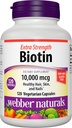 Webber Naturals Biotina 10,000 mcg, Extra Strength, 120 cápsulas, Saludable pelo, Esquí & uñas, Suplemento de vitaminas, Vegan