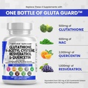 Nutracéuticos limpios Glutathione 500mg Suplemento con vitamina C N Acetyl Cysteine 600mg Berberine 1000mg Resveratrol Quercetin Alpha Lipoic Acid - Reducido L Glutathion Forma libre Mujeres 60 Ct USA Made
