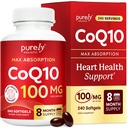 Puramente Holistic CoQ10 100mg - 240 SoftGels - 8 Month Supply - Ubiquinone Coenzyme Q10 Suplemento - con aceite de oliva orgánico - Soy Free Co Q 10 - Made in the USA