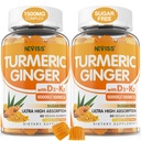 Gaviotas de jengibre con 5000 UI Vitamina D3 &amp; K2 (MK7), C - Suplemento Turmérico Vegan Gummies para adultos 1500mg con pimienta negra, soportes de hueso, inmune &amp; salud digestiva - 120 Cts