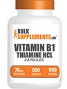 BulkSupplements.com Cápsulas de HCl de tiamina - Hidrocloruro de tiamina, Suplementos de vitamina B1 - Gluten Gratis, 1 Cápsula por ser, 500 Conde (Pack of 1)