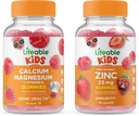 Zinc Lifeable 25mg Kids + Calcium Magnesium Kids, Gummies Bundle - Great Tasting, Vitamin Supplement, Gluten Free, GMO Free, Chewable Gummy
