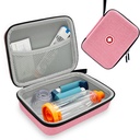 Caja de Espaciador de Inhalador Duro para Niños y Adultos, Caso Asma Inhaler con bolsillo de malla para la medicina y otros accesorios, Rosa (sólo cabeza)