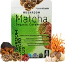 PowderVitamin Organic Ceremonial Mushroom Matcha Certified Pesticide-Free Grasss-Fed Collagen Tipos I &amp; III 8 Fruiting Body Mushrooms Tested for Beta-Glucans Focus Digestion & Immunity 30 Servings