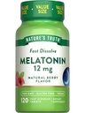 La verdad de la naturaleza Melatonin Tablets TEN 12mg ANTE 120 Conde Silencio Natural Berry Flavor ← Fast Dissolve ANTE Vegan, Non-GMO & Gluten Free Supplement