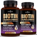 NUEVO AGE Biotina Collagen Keratina Ácido Hialurónico - 50.000 mg Crecimiento del cabello Vitaminas para Hombres y Mujeres, uñas, cabello, vitaminas de la piel y DHT Bloqueador con vitamina E Folic Acid Pumpkin Seed MSM- 180 Con