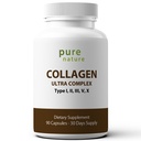 Collagen de naturaleza pura - Peptidos de colágeno con 5 tipos I, II, III, V & X Collagen hidrolizado natural para el cabello, la piel, la uñas y el soporte conjunto - 90 cápsulas