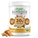 Orgain Organic Simple Vegan Protein Powder, Mantequilla de maní - 20g Proteína basada en plantas, con menos ingredientes, sin dulces artificiales, sin gluten, sin lácteos o lactosa, 1,25 lb (paquete mayo Vary)