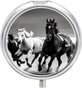 Caballos Blancos y Negros Caso 3 Compartimiento Caja de Píldora Portable Organizador diario de Píldora de bolsillo Medicina diaria Contenedor para sujetar vitaminas Aceite de pescado Regalos